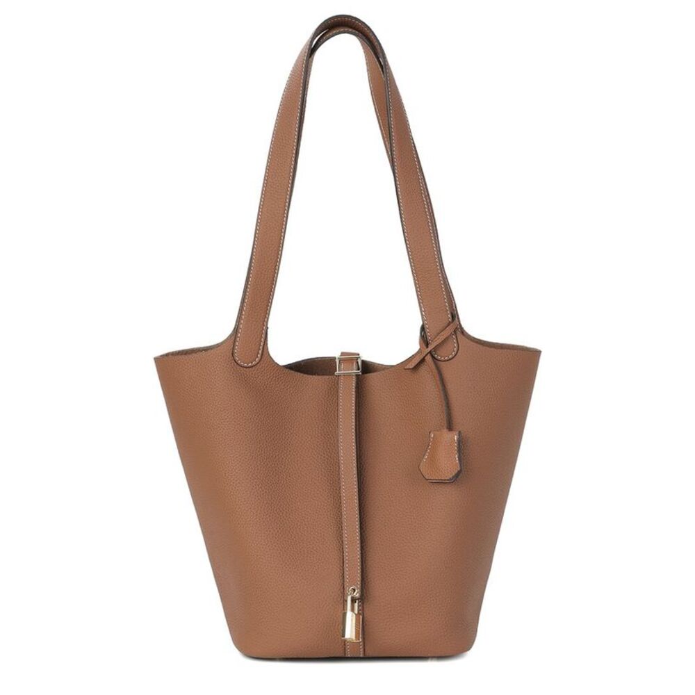 Tiffany & Fred Paris Pebbled Leather Bucket Tote, Caramel